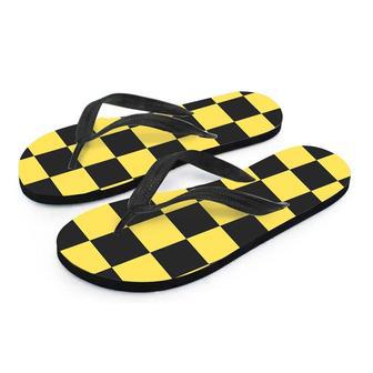 Yellow Checkered Print Men's Flip Flops | Newhawaiianshirts AU