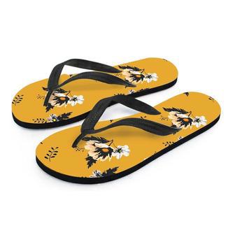 Yellow Flower Print Men's Flip Flops | Newhawaiianshirts CA