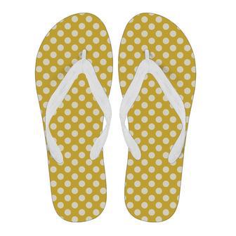 Yellow White Polka Dot Pattern Print Men & Women Flip Flops | Newhawaiianshirts DE