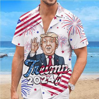 2024 We're Here With Trump US Election Unisex Tropical Hawaiian Aloha Shirt Summer Vacation Gift For Trump Supporters | Newhawaiianshirts