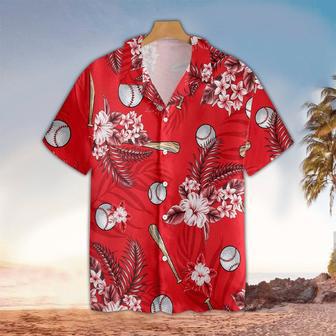 Baseball Hibiscus Flower Hawaiian Shirt, Gift for Dad Son Love Baseball | Newhawaiianshirts AU