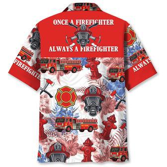 Blue Flowers Firefighter Proud Tropical Hawaiian Shirt for Fireman, Firefighters Summer Beach Shirt | Newhawaiianshirts AU