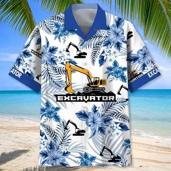 Blue Tropical Excavator Hawaiian Shirt for Mem, Husband, Excavator Summer Beach Shirt | Newhawaiianshirts CA