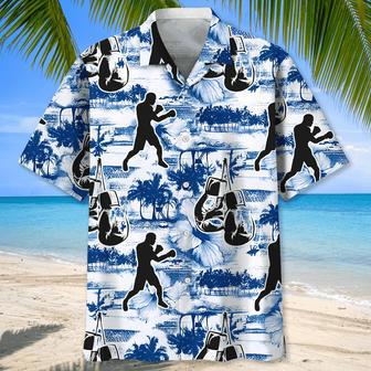 Boxing Beach Hawaiian Shirt Blue Flowers Aloha Shirt for Boxers, Men Boxing | Newhawaiianshirts AU