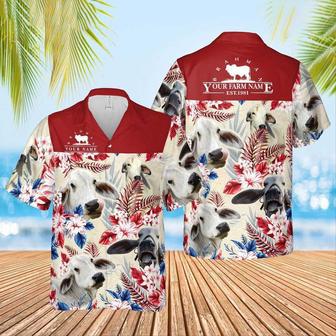 Brahman Cattle Custom Name And Farm Name Hawaiian Shirt for Farmers | Newhawaiianshirts CA