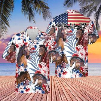 Brown Horse United States Flag Flowers Hawaiian Shirt for Men, Women, Horse Lovers | Newhawaiianshirts AU