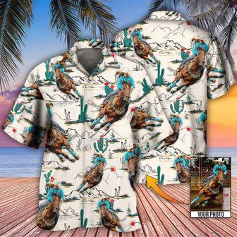 Cowboy Barrel Racing Tropical Desert Custom Photo Hawaiian Shirt, Perfect Gift for Men Women, Horse Shirt | Newhawaiianshirts DE