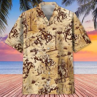 Cowboy Riding Horse Vintage Hawaiian Shirt for Men, Cowboy Texas Summer Shirt | Newhawaiianshirts