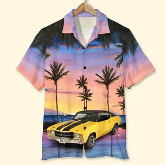 Custom Car Photo Hawaiian Shirt, Aloha Shirt, Sunset Beach Pattern, Perfect Hawaiian Shirt for Man, Car Lover | Newhawaiianshirts DE