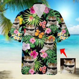 Custom Cat Photo floral Hawaiian Shirt, Summer Gift, Short Sleeve Aloha Beach Shirt, Cat Hawaiian Shirt for Men, Women | Newhawaiianshirts DE