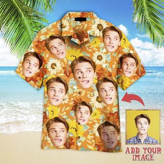 Custom Face On Orange Sunflowers Custom Hawaiian Shirt, Personalized Hawaiian Shirts, Custom Photo Hawaiian Shirt | Newhawaiianshirts CA