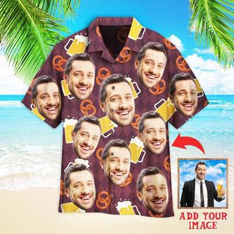 Custom Funny Face On German Beer And Pretzels Custom Hawaiian Shirt, Personalized Hawaiian Shirts, Custom Photo Hawaiian Shirt | Newhawaiianshirts CA