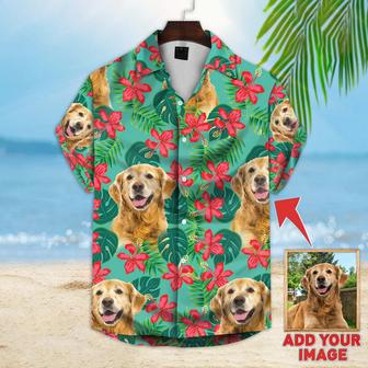 Custom Image Dog Leaves & Flowers Pattern Short-Sleeve Hawaiian Shirt Mint Color, Gift for Men Women, Hawaiian Shirt for Dog Lover | Newhawaiianshirts CA