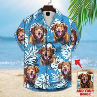 Custom Image Leaves Pattern Short-Sleeve Hawaiian Shirt Sea Blue Color, Dog aloha shirt for men, Hawaii shirt woman | Newhawaiianshirts DE