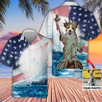 Custom Photo Dog Liberty Statue Hawaiian Shirt, US Flag Color Shirt, Hawaiian Shirt for Dog Lover | Newhawaiianshirts DE