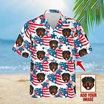 Custom Photo Dog Red & Blue Leaves Pattern Hawaiian Shirt, Gift for Dog Lover, Dog Hawaiian Shirt | Newhawaiianshirts AU