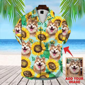 Custom Photo Dog Sunflower & Green Pattern Short-Sleeve Hawaiian Shirt, Perfect Shirt for Dog Lovers | Newhawaiianshirts