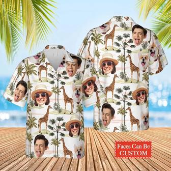 Custom Photo Family Funny Giraffe Palm Tree Hawaiian Shirt, Custom Hawaiian Shirt, Gift for Men Women | Newhawaiianshirts