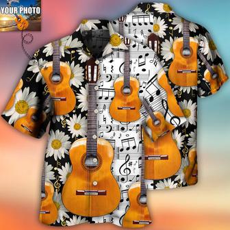 Custom Photo Guitar Daisy White Pattern All Over Print Hawaiian Shirt, Musician Shirt, Guitar Shirt | Newhawaiianshirts AU