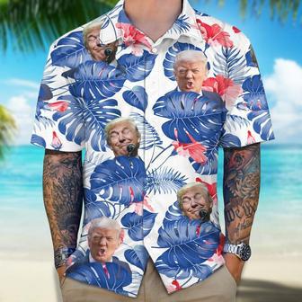 Custom Photo Trump Face Hawaiian Shirt, Donald Trump Tropical Flower Hawaiian Shirt | Newhawaiianshirts DE