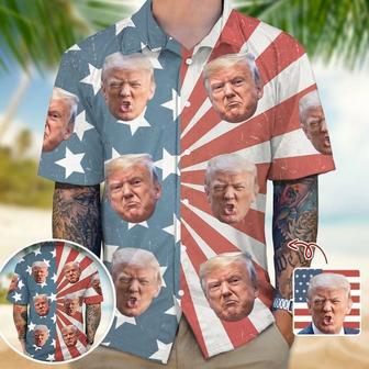 Custom Trump Face Photo With Us Flag Hawaii Shirt 62487, Summer Beach Trump Shirt | Newhawaiianshirts AU