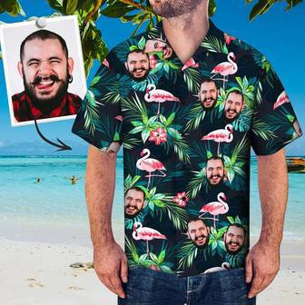 Custom Upload Image Face Flamingo and Leaf Pattern Hawaiian Shirt, Shirt for Men hot Family | Newhawaiianshirts