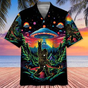 Customized Alien Bigfoot Hawaiian Shirt for Men, Tropical Bigfoot Hawaiian Shirt for Husband | Newhawaiianshirts UK