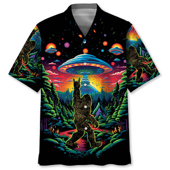 Customized Alien Bigfoot Hawaiian Shirt for Men, Tropical Bigfoot Hawaiian Shirt for Husband | Newhawaiianshirts