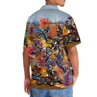 Dirt Bike Vintage Art Hawaiian Shirt for Men, Motocross Dirt Bike Race Day Tropical Hawaiian Shirt | Newhawaiianshirts UK