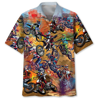 Dirt Bike Vintage Art Hawaiian Shirt for Men, Motocross Dirt Bike Race Day Tropical Hawaiian Shirt | Newhawaiianshirts
