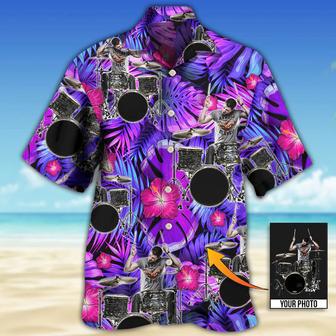 Drum Purple Tropical Style Custom Photo Hawaiian Shirt , Idea Gift for Drummer | Newhawaiianshirts CA