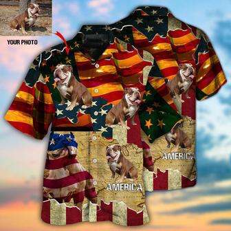 English Bulldog America Sunset Custom Photo Hawaiian Shirt, Gift for Dog Lover, Flag Shirt | Newhawaiianshirts AU