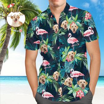 Face on Shirts Custom Hawaiian Shirt with Face Leaves & Flamingo Button Down Shirts | Newhawaiianshirts DE