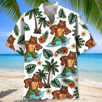 Funny Bear Surfing Hawaiian Shirt Beach Tropical Aloha Surfing Hawaiian Shirt for Men, Husband | Newhawaiianshirts