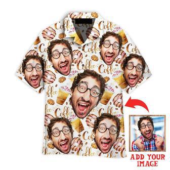 Funny Face And Coffee Seamless Custom Hawaiian Shirt, Personalized Hawaiian Shirts, Custom Photo Hawaiian Shirt | Newhawaiianshirts CA