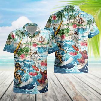 Funny Jesus Surfing On Island Summer Hawaiian Shirt for Men, Husband | Newhawaiianshirts AU