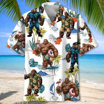 Funny Summer Bigfoot Hawaiian Shirt for Men, Tropical Bigfoot Hawaiian Shirt for Husband | Newhawaiianshirts