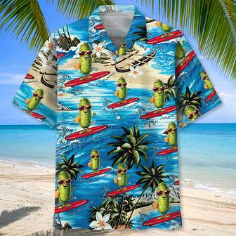 Funny Surfing Pickle Hawaiian Shirt Beach Tropical Aloha Surfing Hawaiian Shirt for Men, Husband | Newhawaiianshirts DE