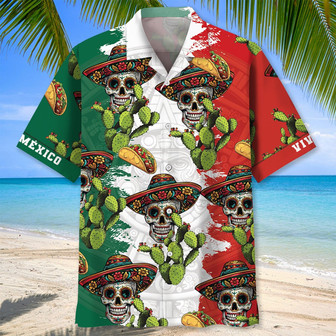 Funny Viva Mexico Skull Hawaiian Shirt, Cactus Mexico Aztecs Hawaiian Shirt Summer Vibes for Mexican | Newhawaiianshirts