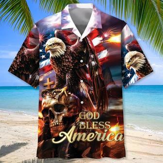 God Bless America Hawaiian Shirt, Skull Eagle Hawaii Shirt For America Lovers | Newhawaiianshirts UK