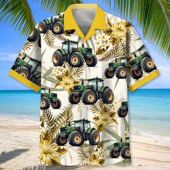 Green Tractor Retro Flowers Tropical Hawaiian Shirt for Farmers, Men, Women Tractor Summer Beach Shirt | Newhawaiianshirts