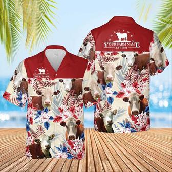 Hereford Cattle Custom Name And Farm Name Hawaiian Shirt for Farmers | Newhawaiianshirts DE