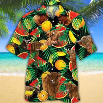 Highland Cattle Tropical Fruits All Over Printed Hawaiian Shirt for Farmers | Newhawaiianshirts