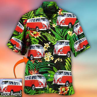 Hippie Van Volkswagen Camper Van Tropical Flower Custom Photo Hawaiian Shirt Dilypod | Newhawaiianshirts DE