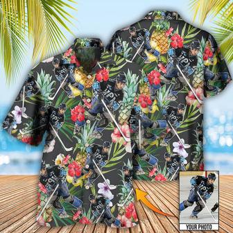 Hockey Tropical Flower Pineapple Pattern Custom Photo Hawaiian Shirt, Hockey Shirt, Summer Shirt | Newhawaiianshirts CA