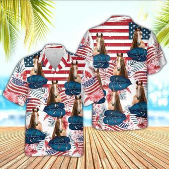 Horse Hibiscus Pattern US Flag Hawaiian Shirt for Horse Lovers, Men, Women | Newhawaiianshirts AU