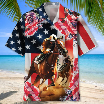 Horse Racing Us Flag Hawaiian Shirt for Men, Women, Jockey Horse Racing Tropical Hawaiian Shirt | Newhawaiianshirts