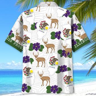 Illinois Deer Proud Hawaiian Shirt for Men, Women, Illinois State Flag Hawaiian Summer Beach Shirt | Newhawaiianshirts AU