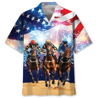of July Horse Racing Us Flag Hawaiian Shirt for Men, Women Independence Day Horse Racing Lovers | Newhawaiianshirts