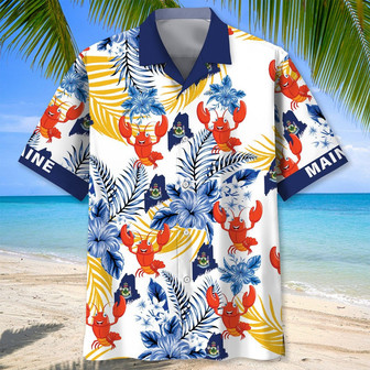Maine State Lobster Tropical Hawaiian Shirt for Men, Women, Maine State Flag Hawaiian Summer Beach Shirt | Newhawaiianshirts